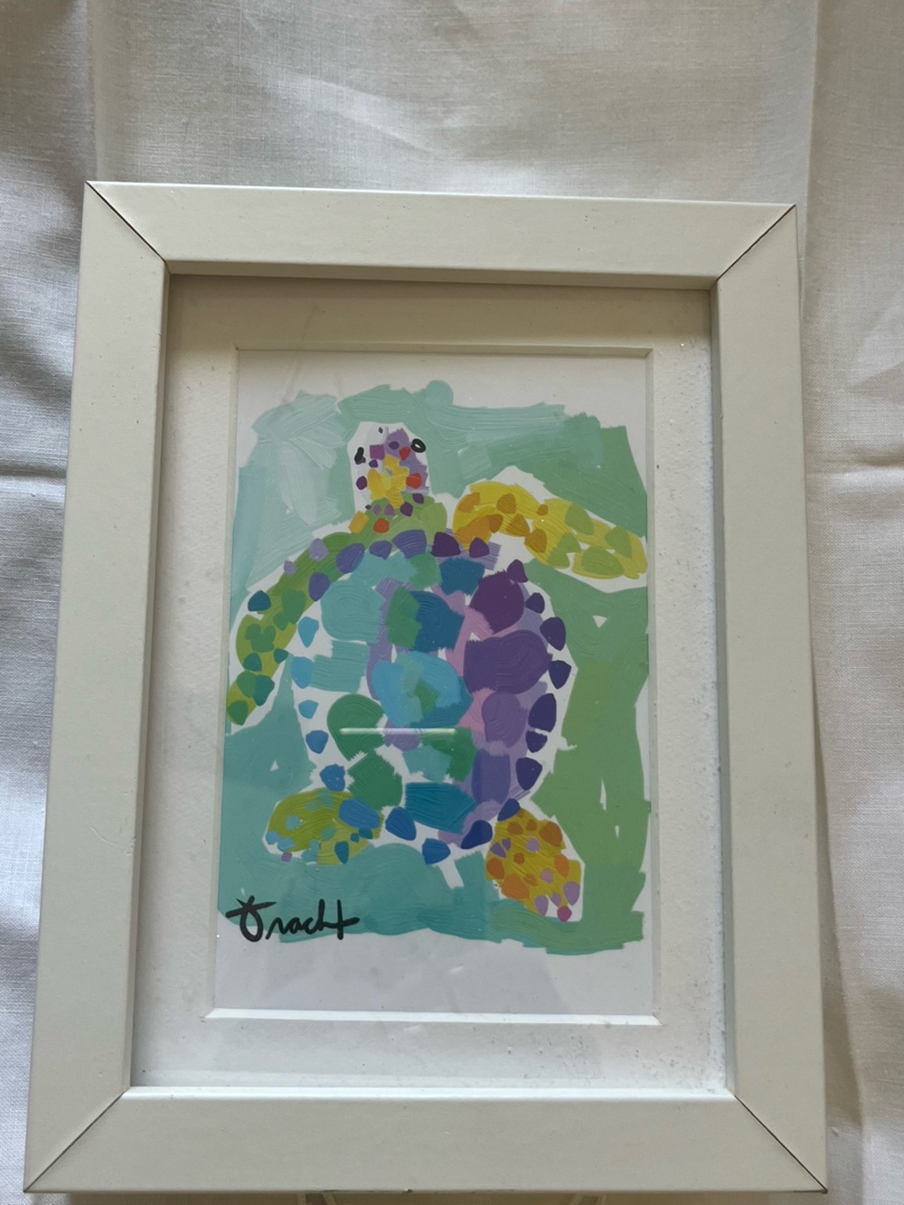 Colorful Sea Turtle Framed Art Print by Kelly Tracht. 5x7 frame